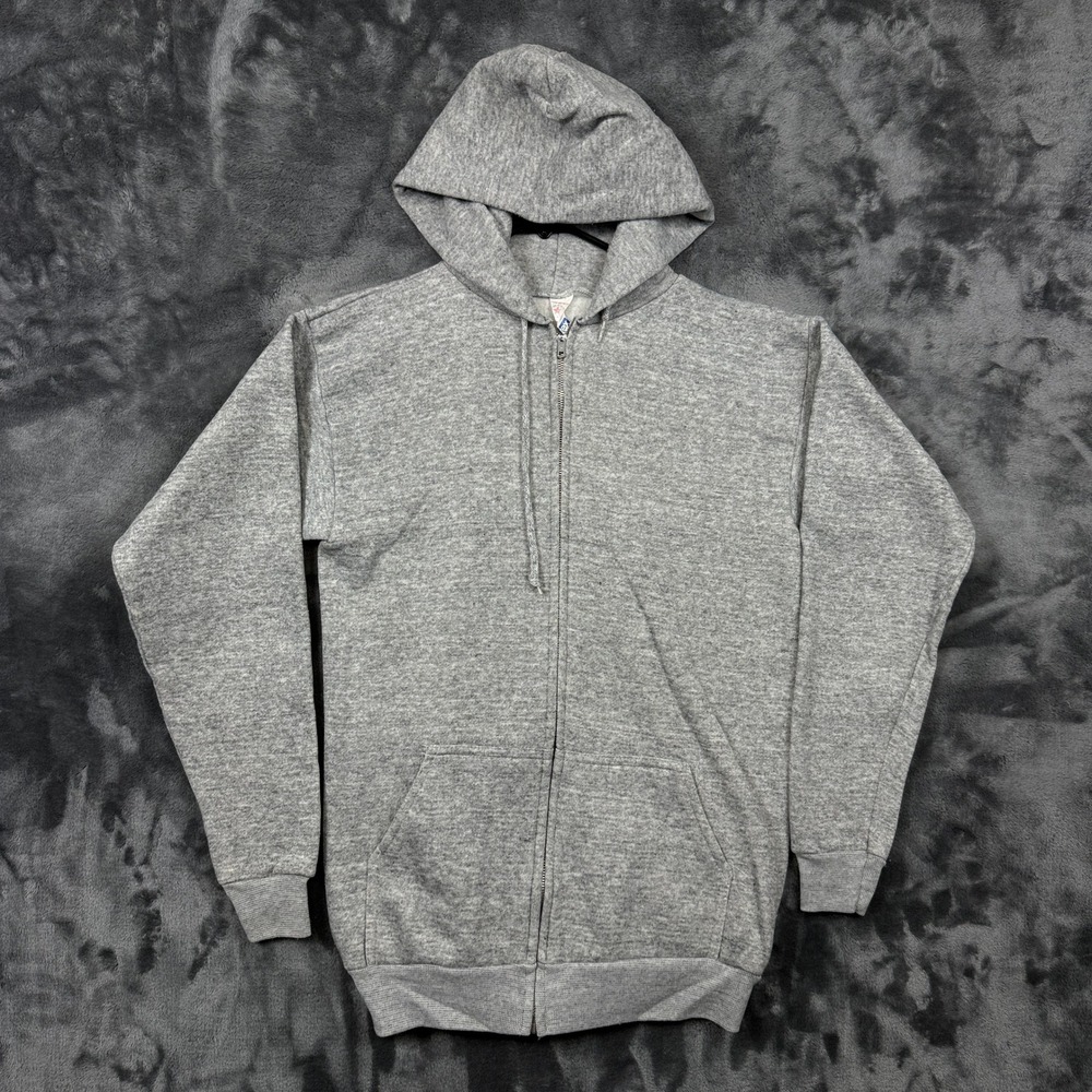 Tultex Zip Up Hoodie Mens Medium Gray Excellent Vintage Made in USA Fleece